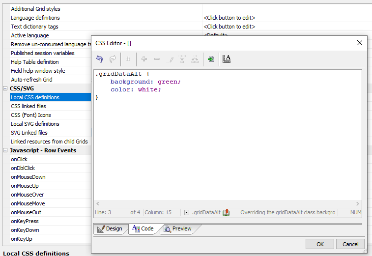 Overriding the gridDataAlt class background in Local CSS definitions